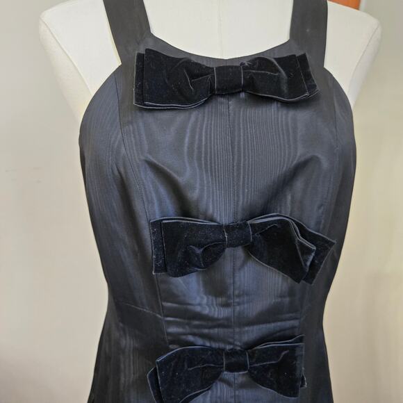 David Meister Vtg 90s Retro Classic Black Taffeta Velvet Bow Black Midi Dress 8 - Picture 2 of 12